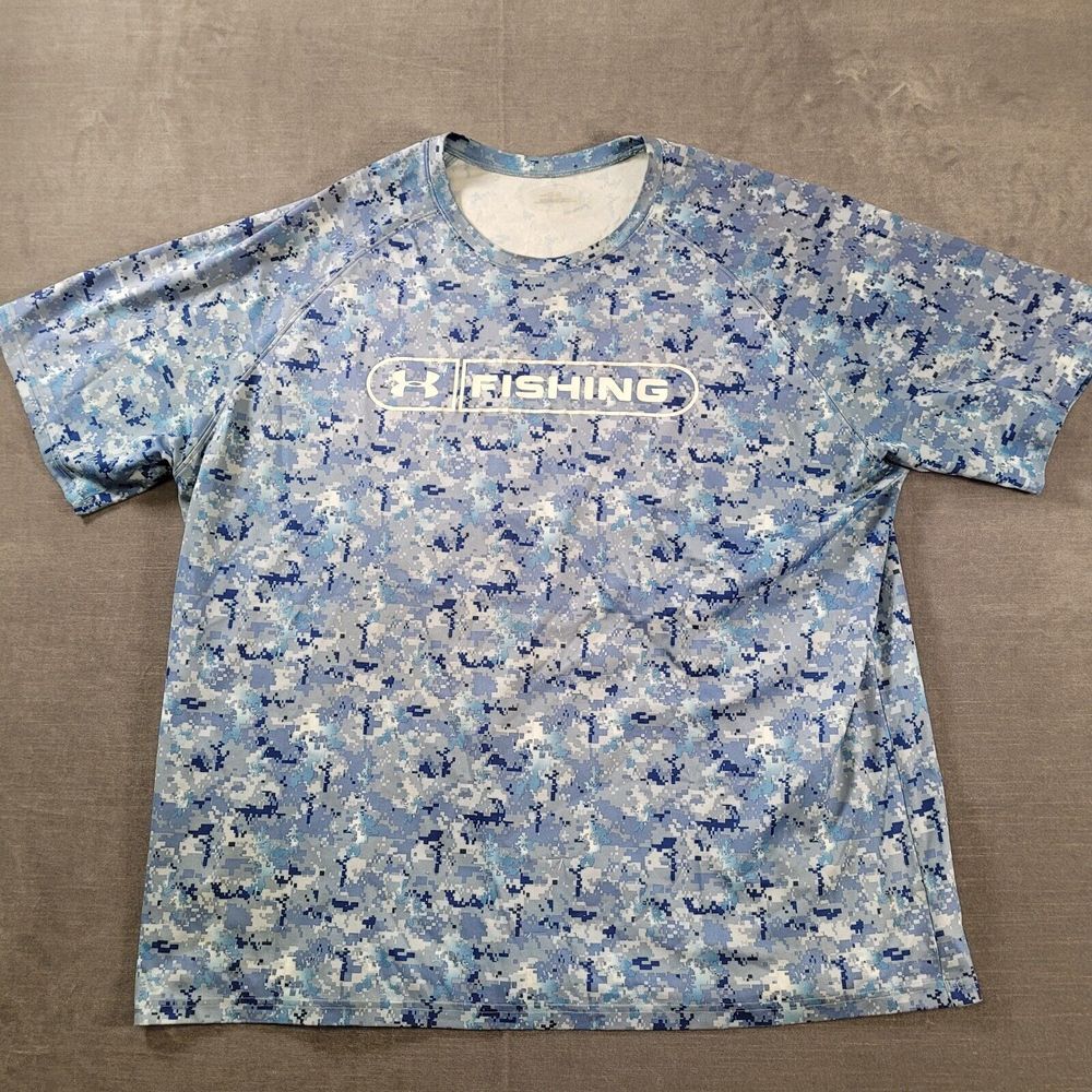 Under Armour UA Fishing Blue Digital Camo Camouflage Performance‎ Shirt Mens XL